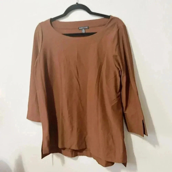 Eileen fisher chocolate brown 3/4 sleeve blouse S - Picture 1 of 7
